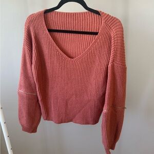 Elegant V-Neck Sweater in Warm Coral
